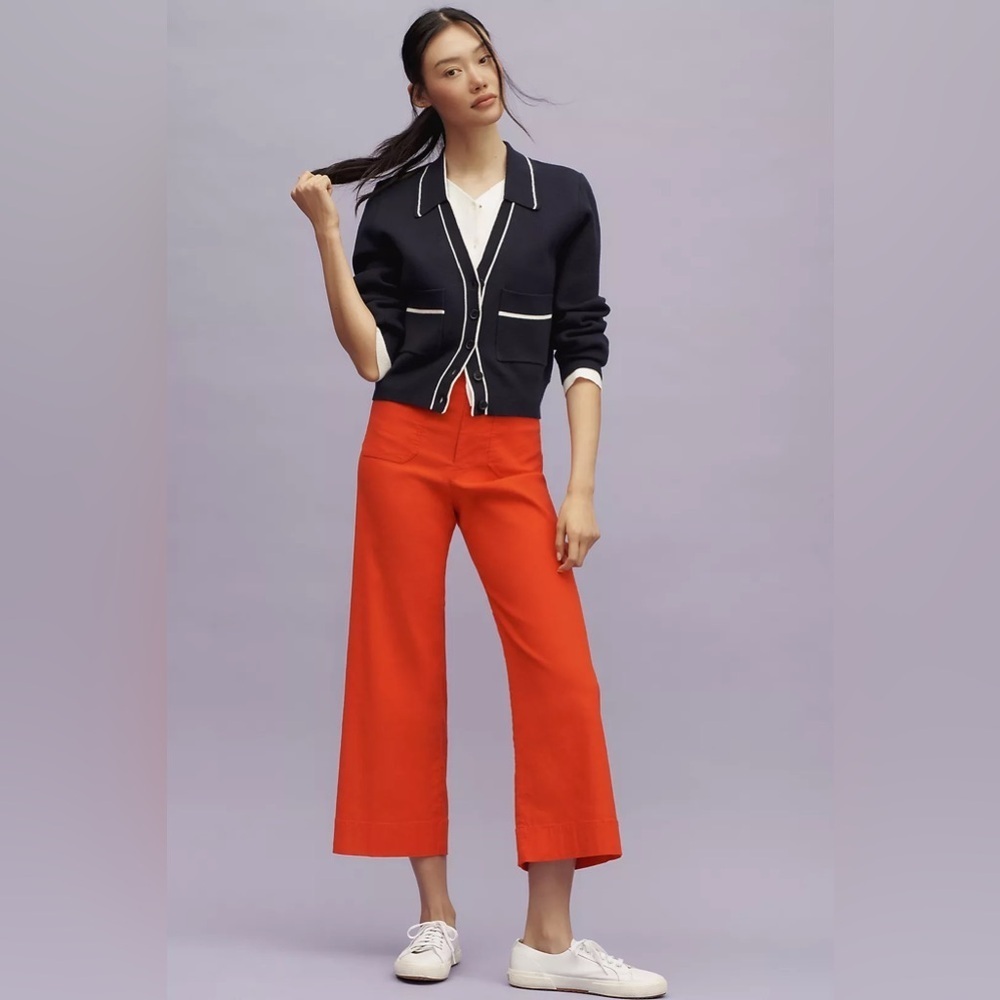 Women's High-Rise Wide Crop Pants in Bright Orange
